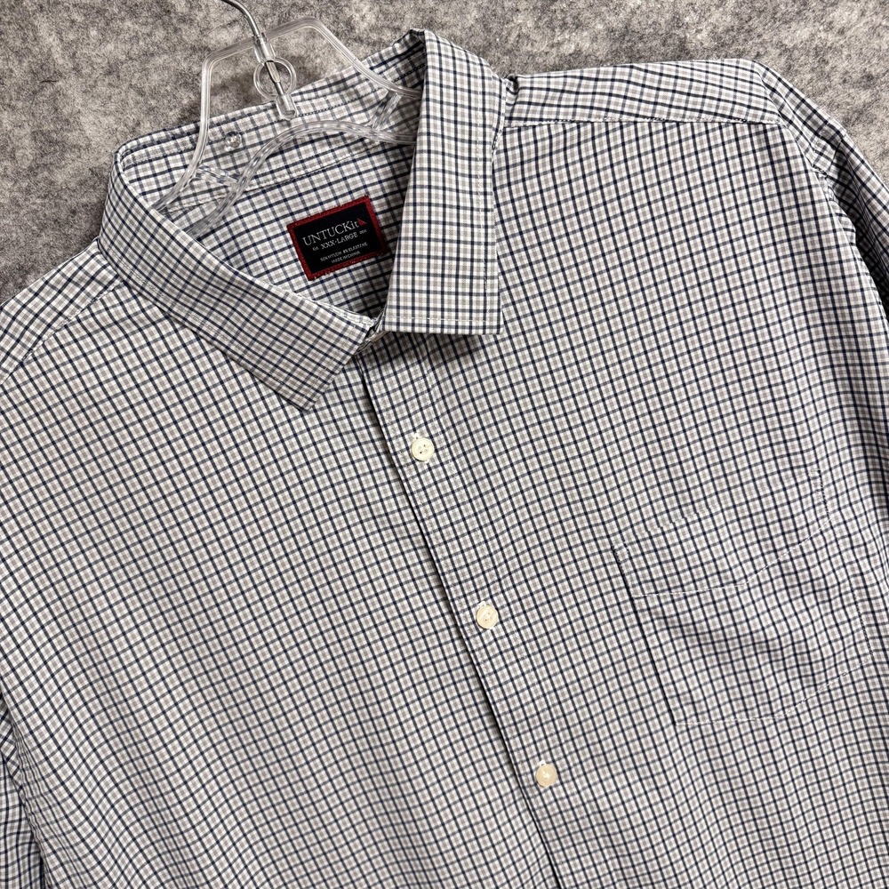 UNTUCKit‎ Shirt Mens 3XL Blue White Check Plaid Long Sleeve Button Front Stretch